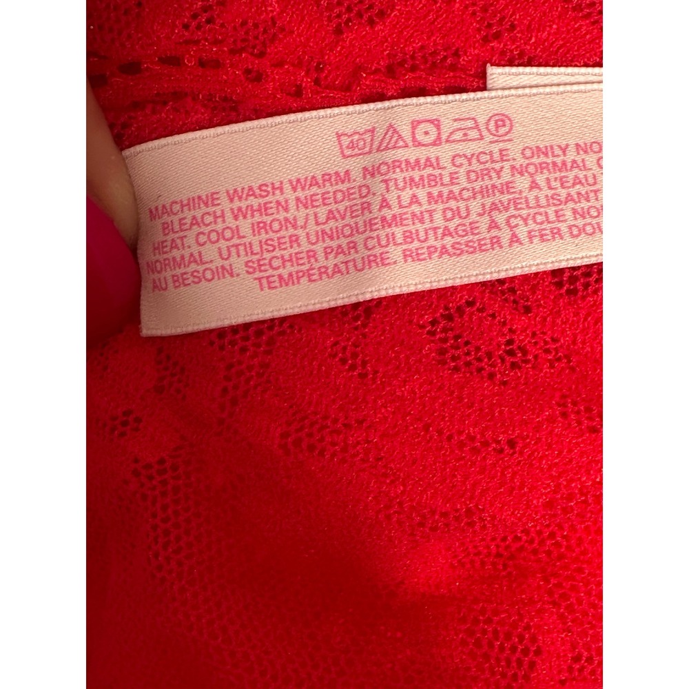 Victoria's Secret Lace Slip Dress Large Red Sheer Backless L/S Mini Nighty - Picture 8 of 8